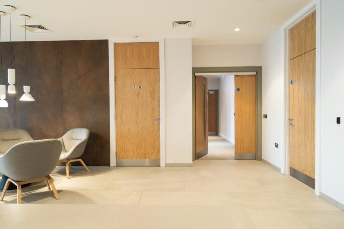 Corridor door_Commercial office_modern timber office door with glazed panel