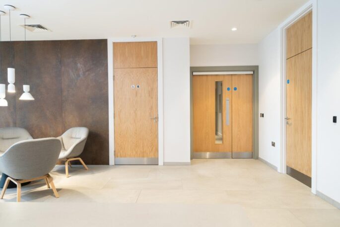 Elite timber doorsets with overhead panels_Elite fire door with integrated hardware and access control