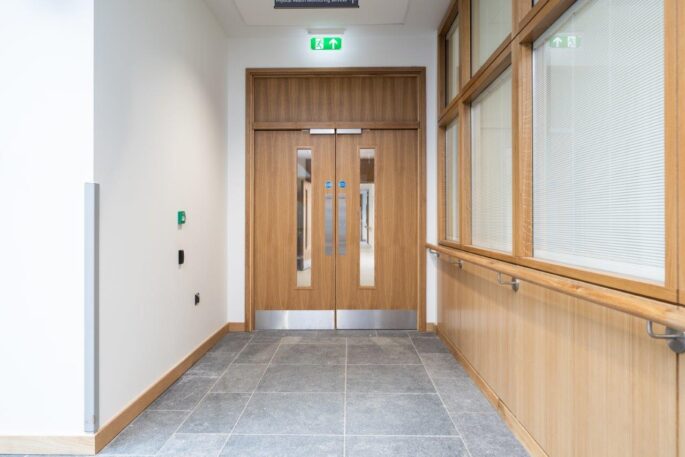 Timber Fire door with integrated hardware_Glazed panels_vision panels