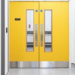 paint grade doors with built in vision panel and kick plate protection