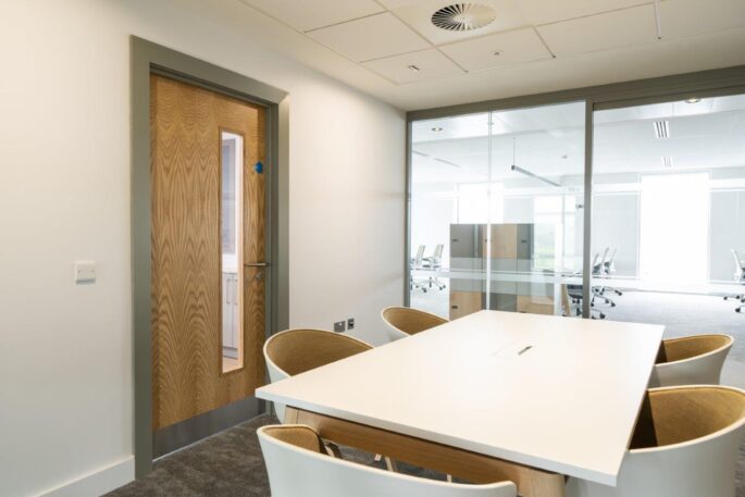 Commercial building_timber door_meeting room door with vision panel_meeting room timber door with full length vision panel