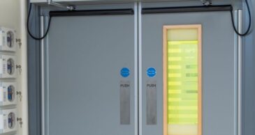 pvc encapsulated timber door with vision panel