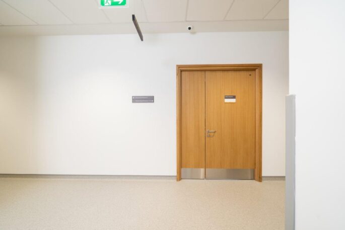 Patient Room and Ward Timber door with magnetic locking_adjacent timber framed screen