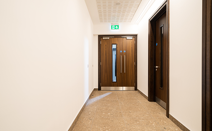 Corridor door_timber door leaf and a half_vision panel_stainlesss steel hardware_commercial office building_sports facility